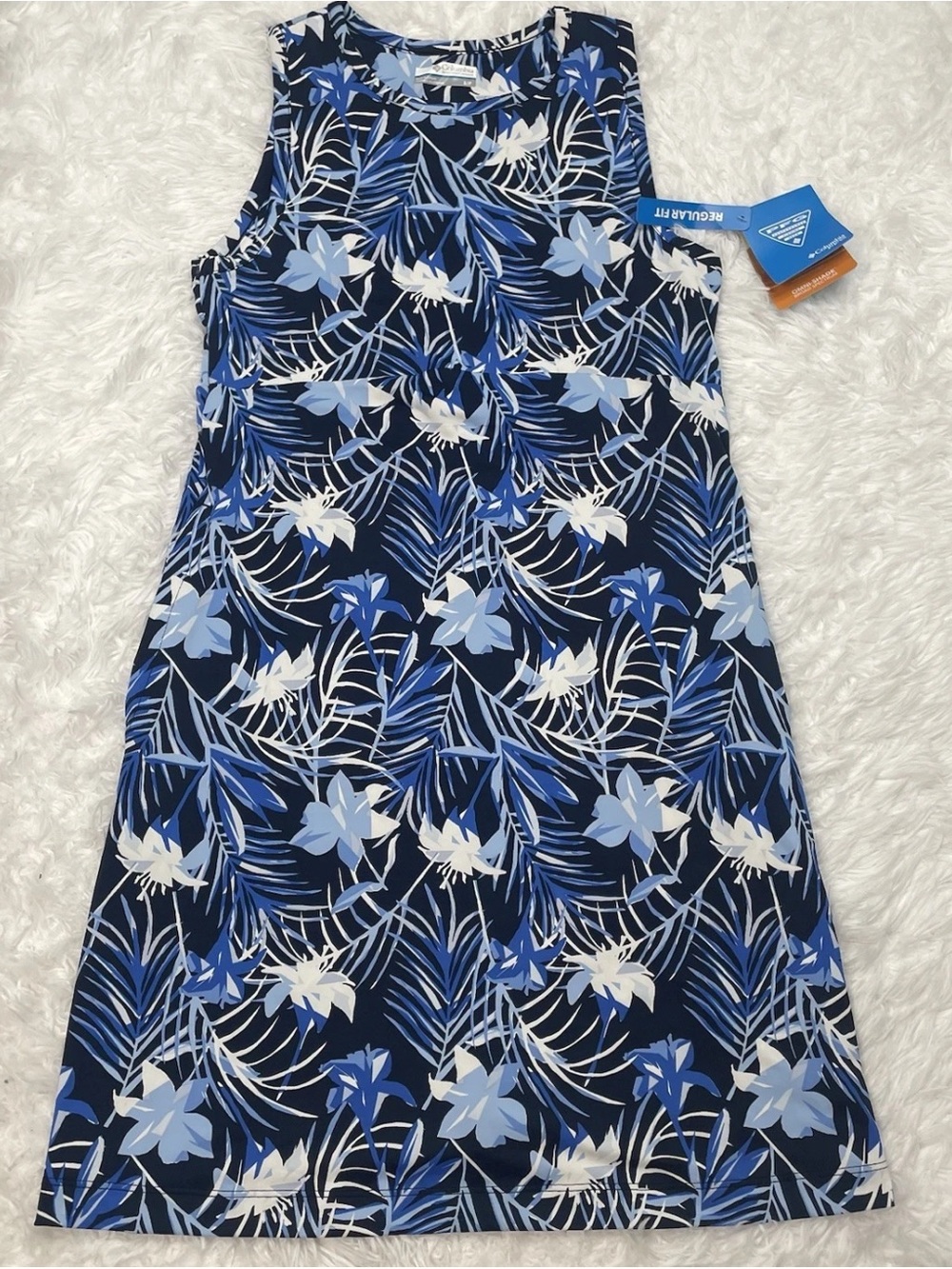 Columbia PFG Freezer Tank Dress Women’s Size S Small Blue Floral Midi New NWT